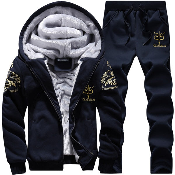 LBL Fleece Winter Tracksuit Men Set Streetwear Mens Hoodie Sets Camouflage Thick Hooded Jacket Male Patchwork Moleton Masculino