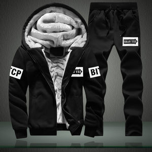 LBL Fleece Winter Tracksuit Men Set Streetwear Mens Hoodie Sets Camouflage Thick Hooded Jacket Male Patchwork Moleton Masculino
