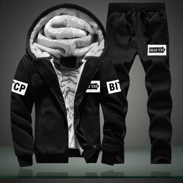 LBL Fleece Winter Tracksuit Men Set Streetwear Mens Hoodie Sets Camouflage Thick Hooded Jacket Male Patchwork Moleton Masculino