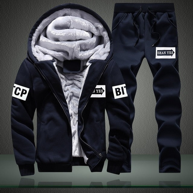 LBL Fleece Winter Tracksuit Men Set Streetwear Mens Hoodie Sets Camouflage Thick Hooded Jacket Male Patchwork Moleton Masculino