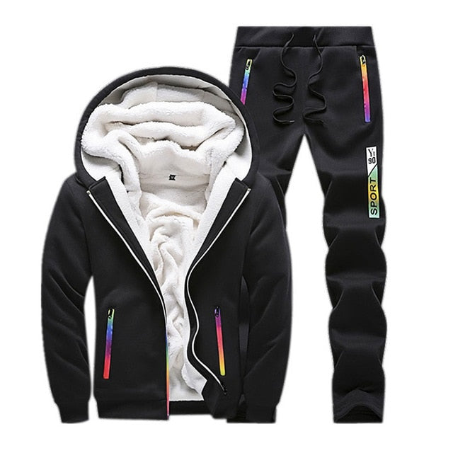 LBL Fleece Winter Tracksuit Men Set Streetwear Mens Hoodie Sets Camouflage Thick Hooded Jacket Male Patchwork Moleton Masculino