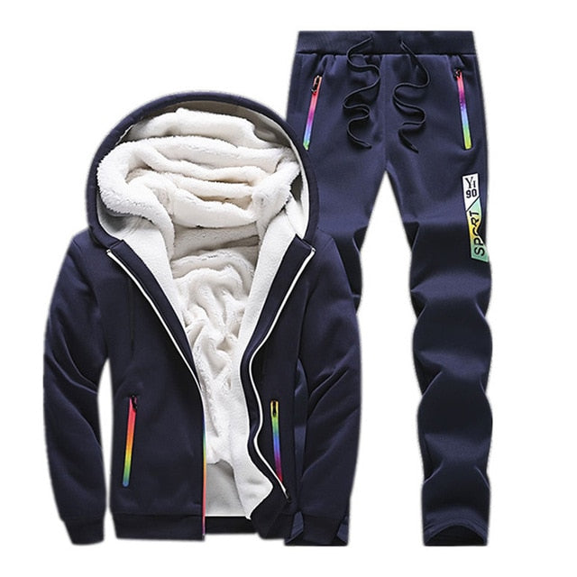 LBL Fleece Winter Tracksuit Men Set Streetwear Mens Hoodie Sets Camouflage Thick Hooded Jacket Male Patchwork Moleton Masculino