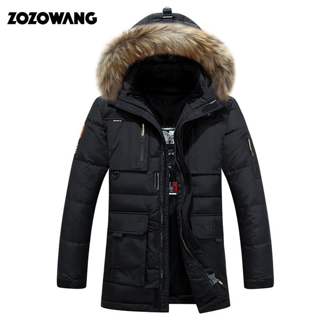 -40 degree cold resistant Russia winter jacket men top quality genuine fur collar thick warm white duck down men's winter coat