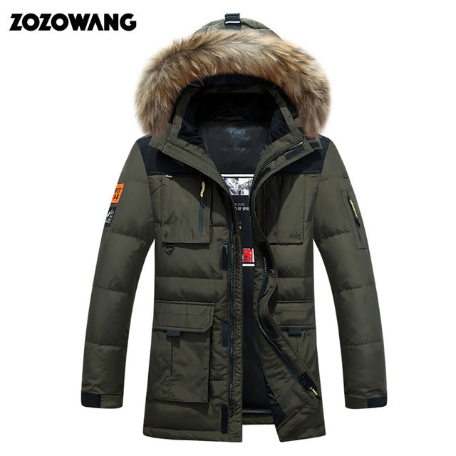 -40 degree cold resistant Russia winter jacket men top quality genuine fur collar thick warm white duck down men's winter coat