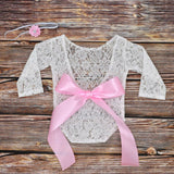 2019 Summer arrival Newborn Baby Girls Lace Romper bow Cloth Hair Band New Set Photography Prop Cute Bowknot Backless Romper