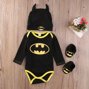 Pudcoco Fashion Boy Jumpsuits Newborn Baby Boy Girl Clothes Batman Rompers+Shoes+Hat Costumes 3Pcs Outfits Set