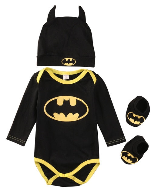 Pudcoco Fashion Boy Jumpsuits Newborn Baby Boy Girl Clothes Batman Rompers+Shoes+Hat Costumes 3Pcs Outfits Set