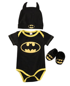 Pudcoco Fashion Boy Jumpsuits Newborn Baby Boy Girl Clothes Batman Rompers+Shoes+Hat Costumes 3Pcs Outfits Set
