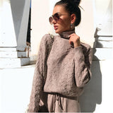 Turtleneck Pullover Sweatshirts Knit Pants Suit Two Piece Sets Women Autumn Winter Warm Knitted Tracksuit Sporting Suit Female