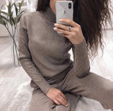Turtleneck Pullover Sweatshirts Knit Pants Suit Two Piece Sets Women Autumn Winter Warm Knitted Tracksuit Sporting Suit Female