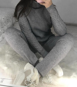 Turtleneck Pullover Sweatshirts Knit Pants Suit Two Piece Sets Women Autumn Winter Warm Knitted Tracksuit Sporting Suit Female