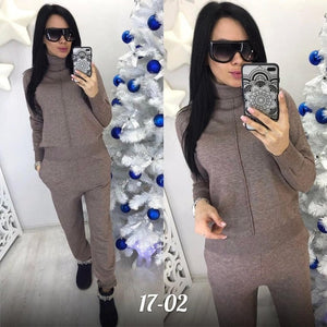 Turtleneck Pullover Sweatshirts Knit Pants Suit Two Piece Sets Women Autumn Winter Warm Knitted Tracksuit Sporting Suit Female