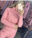 Turtleneck Pullover Sweatshirts Knit Pants Suit Two Piece Sets Women Autumn Winter Warm Knitted Tracksuit Sporting Suit Female
