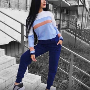 Turtleneck Pullover Sweatshirts Knit Pants Suit Two Piece Sets Women Autumn Winter Warm Knitted Tracksuit Sporting Suit Female