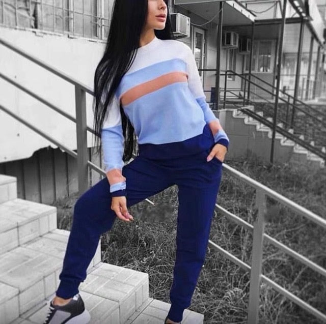 Turtleneck Pullover Sweatshirts Knit Pants Suit Two Piece Sets Women Autumn Winter Warm Knitted Tracksuit Sporting Suit Female