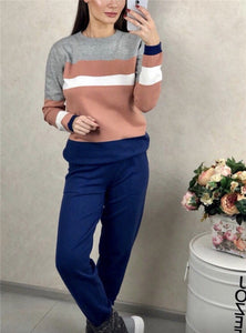 Turtleneck Pullover Sweatshirts Knit Pants Suit Two Piece Sets Women Autumn Winter Warm Knitted Tracksuit Sporting Suit Female