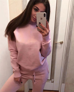 Turtleneck Pullover Sweatshirts Knit Pants Suit Two Piece Sets Women Autumn Winter Warm Knitted Tracksuit Sporting Suit Female