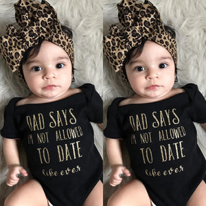 Trendy Kids Baby Girls Clothes off shoulder summer letter print short sleeve Bodysuit Leopard Headband 2pc cotton casual set