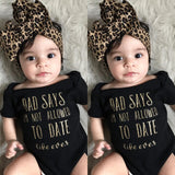 Trendy Kids Baby Girls Clothes off shoulder summer letter print short sleeve Bodysuit Leopard Headband 2pc cotton casual set