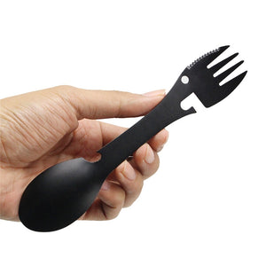 5 in 1 Outdoor Multi Function Stainless Steel Spork Travel Camping Hiking Picnic Utensils Combo Knife Fork Spoon Picnic Gadget