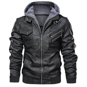 New Autumn Winter Motorcycle Leather Jacket Men Windbreaker Hooded PU Jackets Male Outwear Warm PU Baseball Jackets Size S-4XL