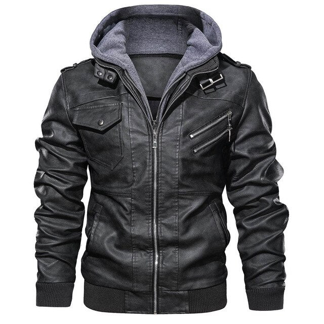 New Autumn Winter Motorcycle Leather Jacket Men Windbreaker Hooded PU Jackets Male Outwear Warm PU Baseball Jackets Size S-4XL