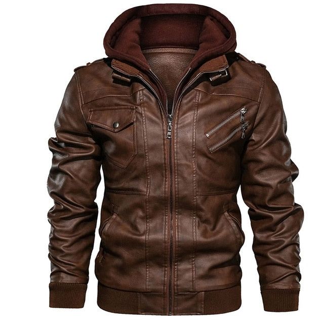 New Autumn Winter Motorcycle Leather Jacket Men Windbreaker Hooded PU Jackets Male Outwear Warm PU Baseball Jackets Size S-4XL